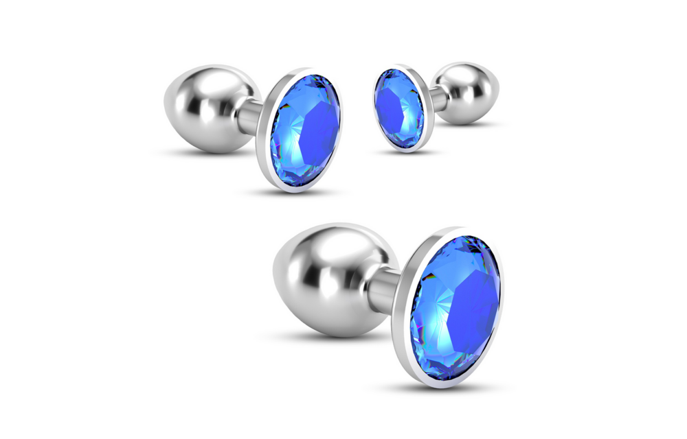 Bijou Analzug Trio 8,5 cm – 3 blaue Juwelenplugs