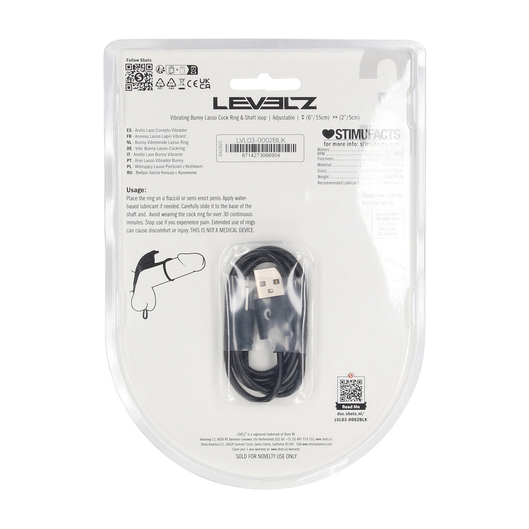 Verstellbarer vibrierender Silikon-Cockring „Bunny” – LEVELZ Schwarz