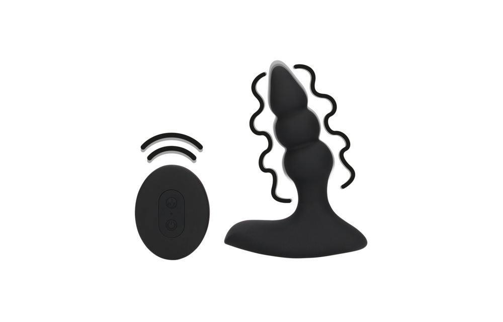 Beaded Vibrating Anal Plug 3.6 cm - Remote Control Black