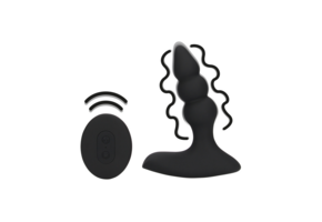 Beaded Vibrating Anal Plug 3.6 cm - Remote Control Black