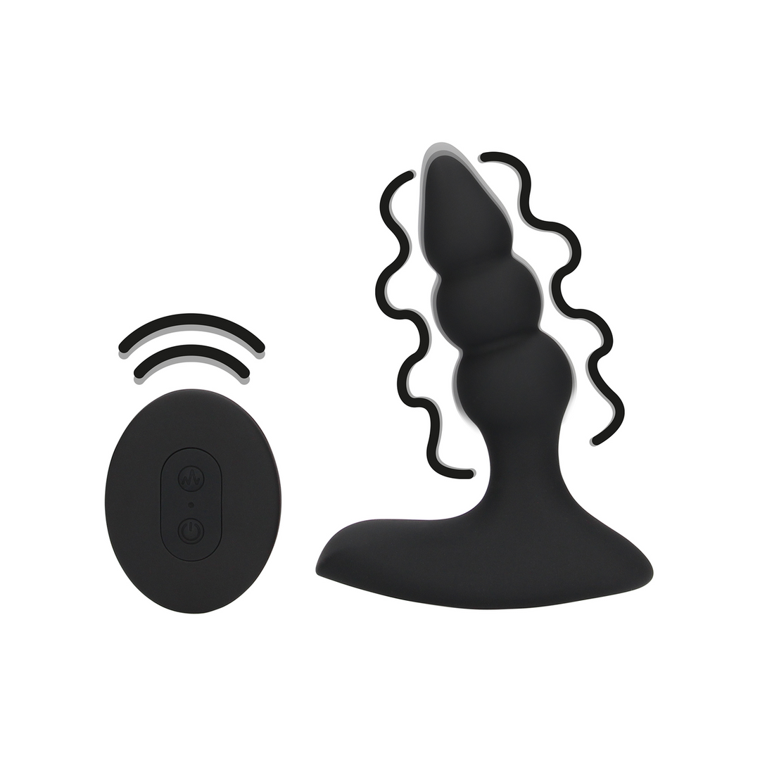 Beaded Vibrating Anal Plug 3.6 cm - Remote Control Black