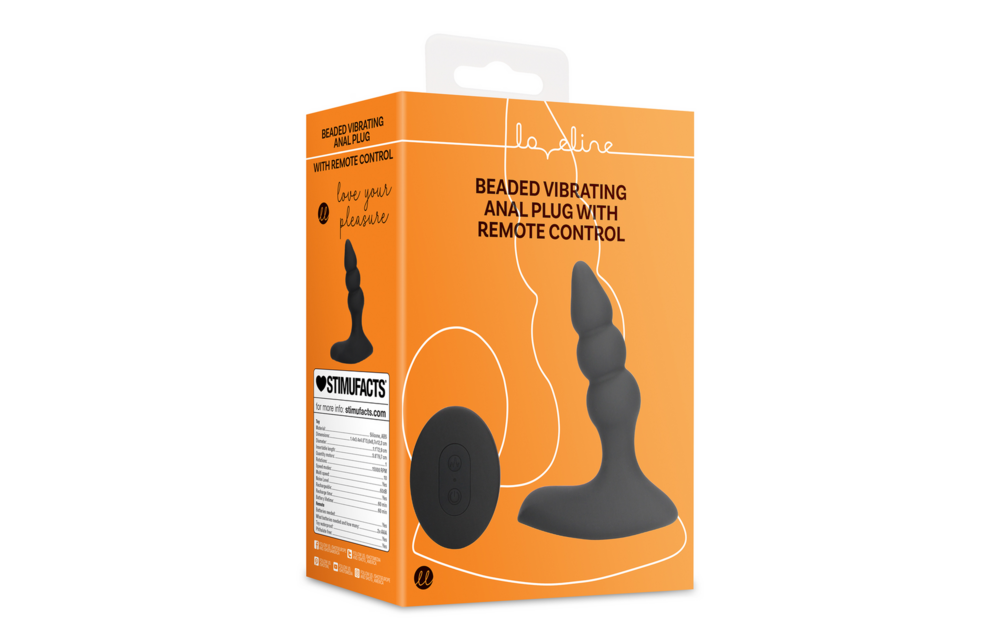 Beaded Vibrating Anal Plug 3.6 cm - Remote Control Black