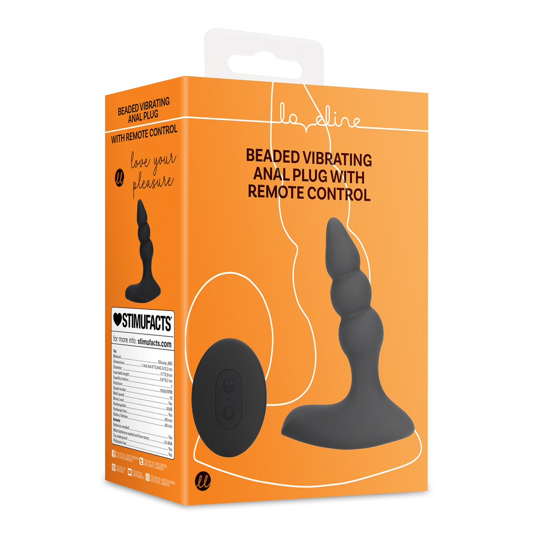 Beaded Vibrating Anal Plug 3.6 cm - Remote Control Black