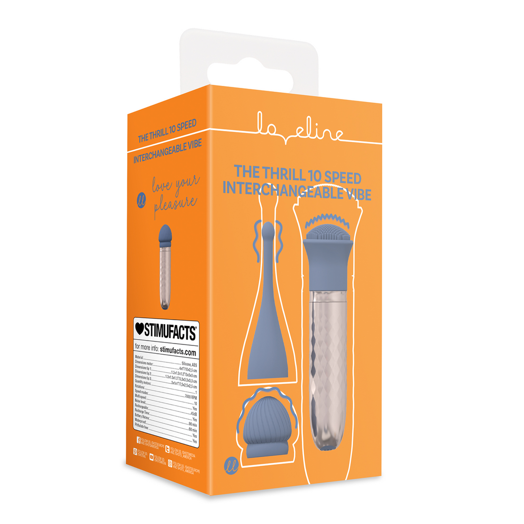 Thrill Interchangeable Vibrator Blue - Powerful & Quiet