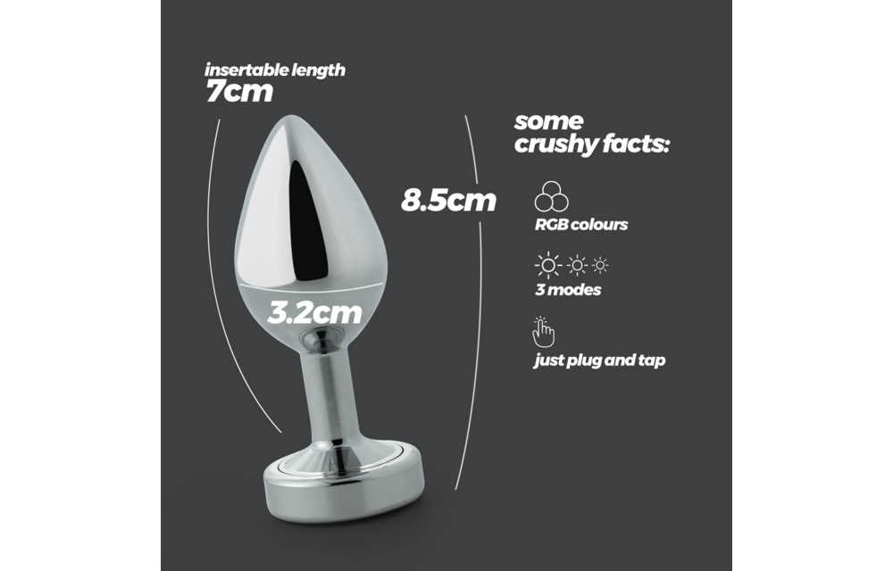 Borealis Metalen Anale Plug 8,5 cm met LED RGB - Zilver