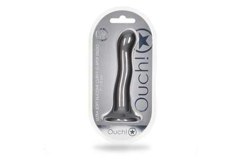 Ultra Soft Silicone Curvy G-Spot Dildo - 7'' / 17 cm - Gunmetal