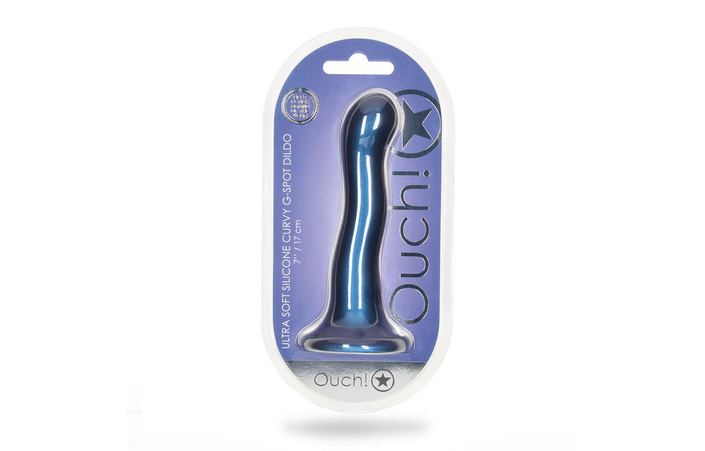 Ultra Zachte Siliconen Curve G-Spot Dildo - 7'' / 17 cm - Metallic Blauw