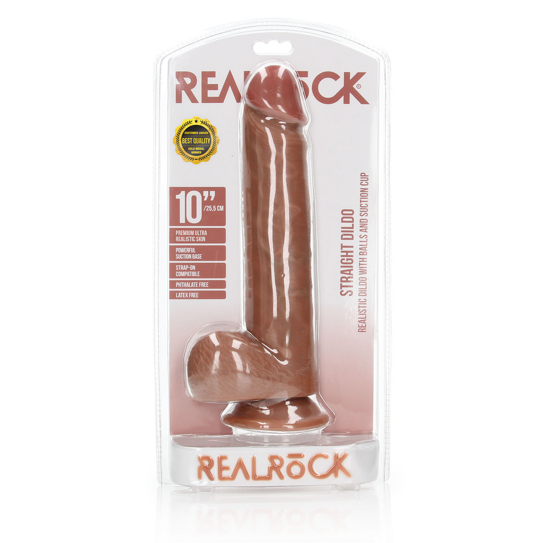 Rechtdoor Realistische Dildo met Ballen en Zuignap - 10 / 25,5 cm