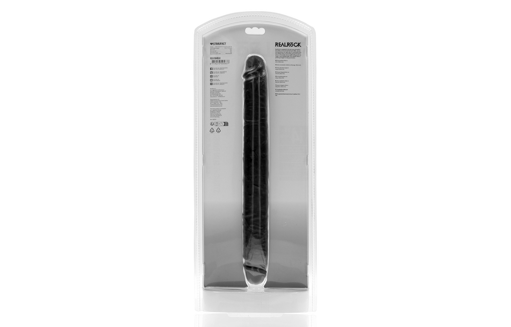 Slim Double-Sided Dildo 35.6 cm x 3.8 cm - Realistic Black
