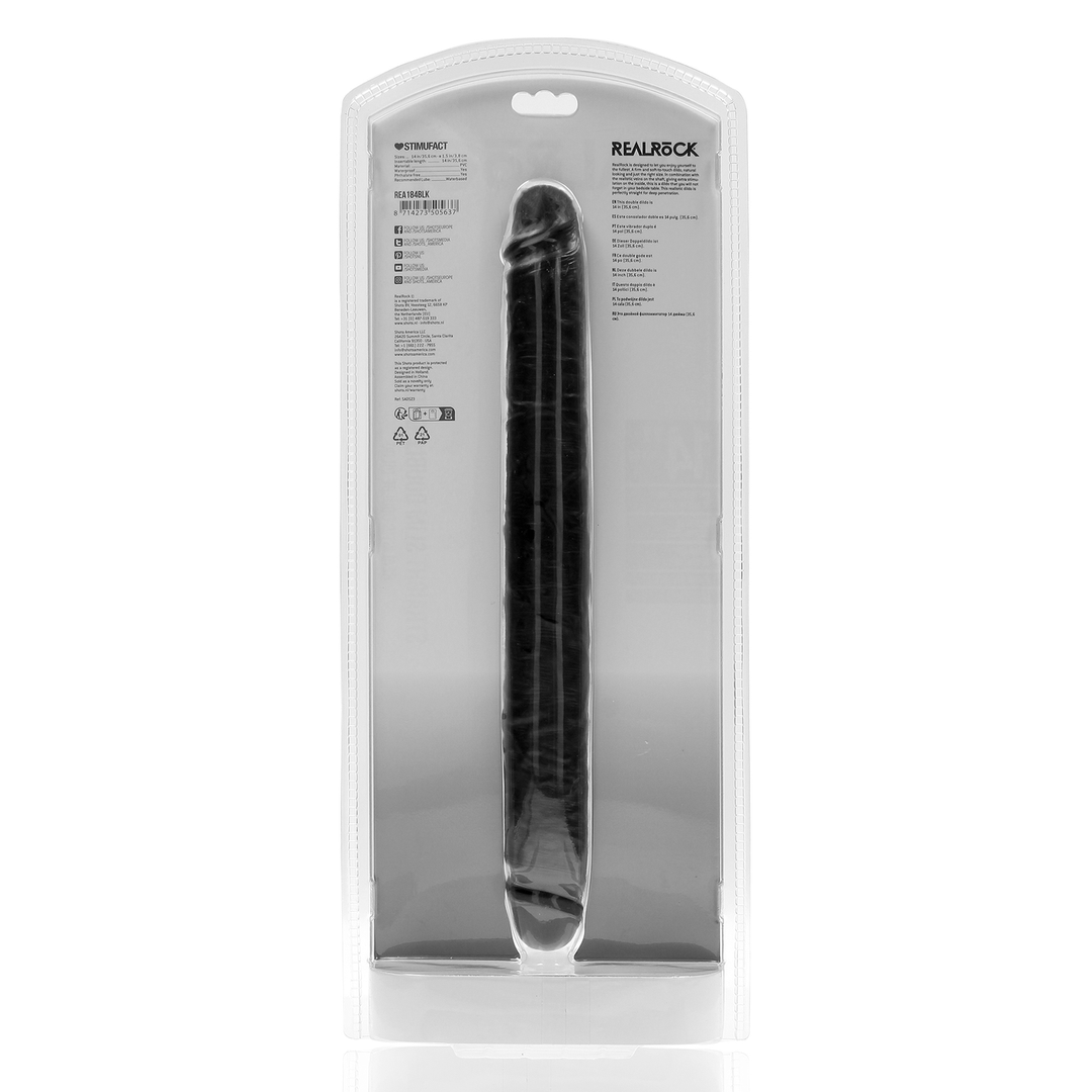 Slanke Dubbelzijdige Dildo 35,6 cm x 3,8 cm - Realistisch Zwart