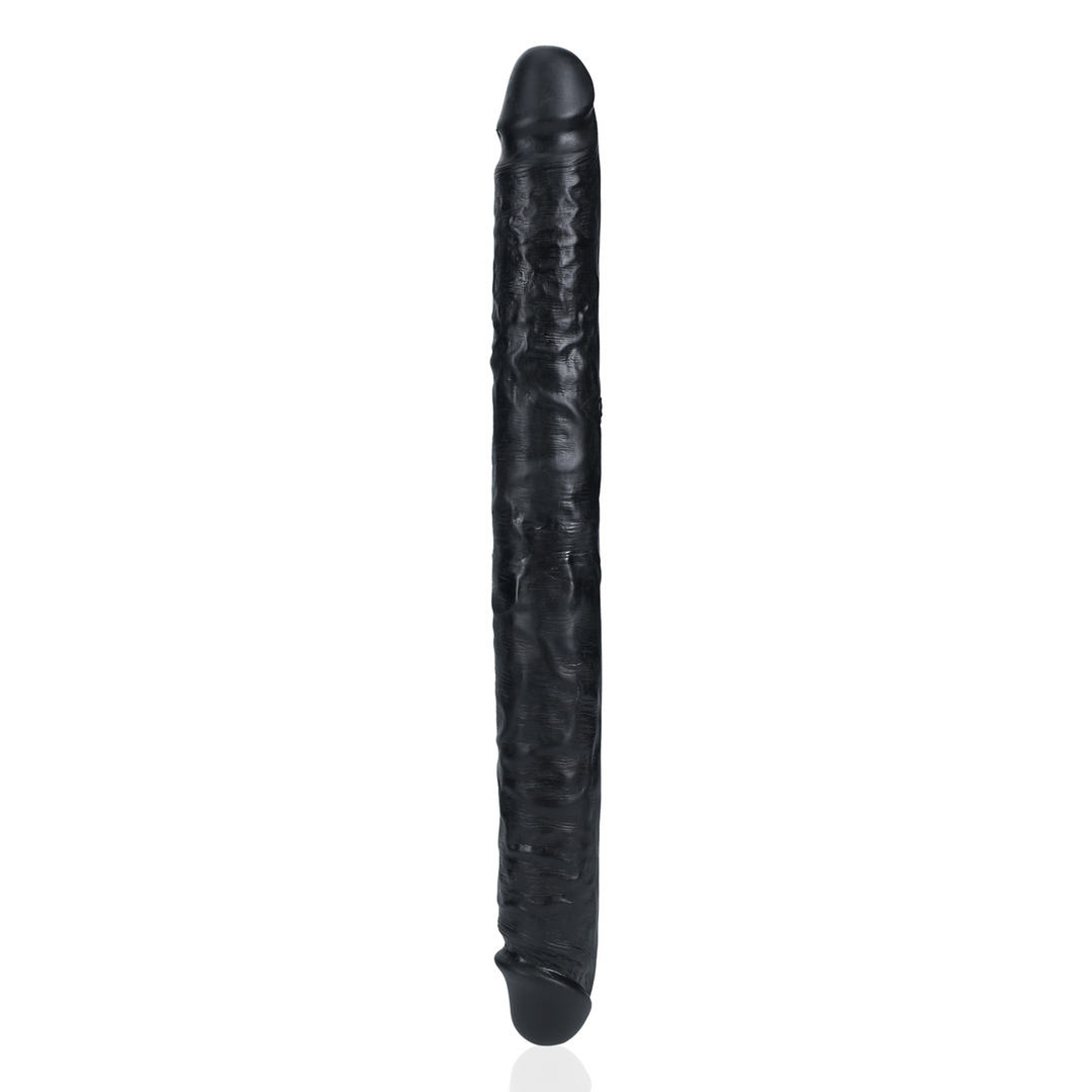 Slim Double-Sided Dildo 35.6 cm x 3.8 cm - Realistic Black