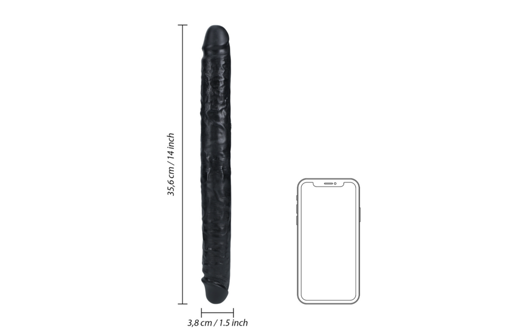 Schlanker doppelseitiger Dildo 35,6 cm x 3,8 cm – Realistisch Schwarz