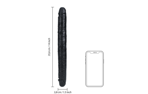 Slanke Dubbelzijdige Dildo 35,6 cm x 3,8 cm - Realistisch Zwart