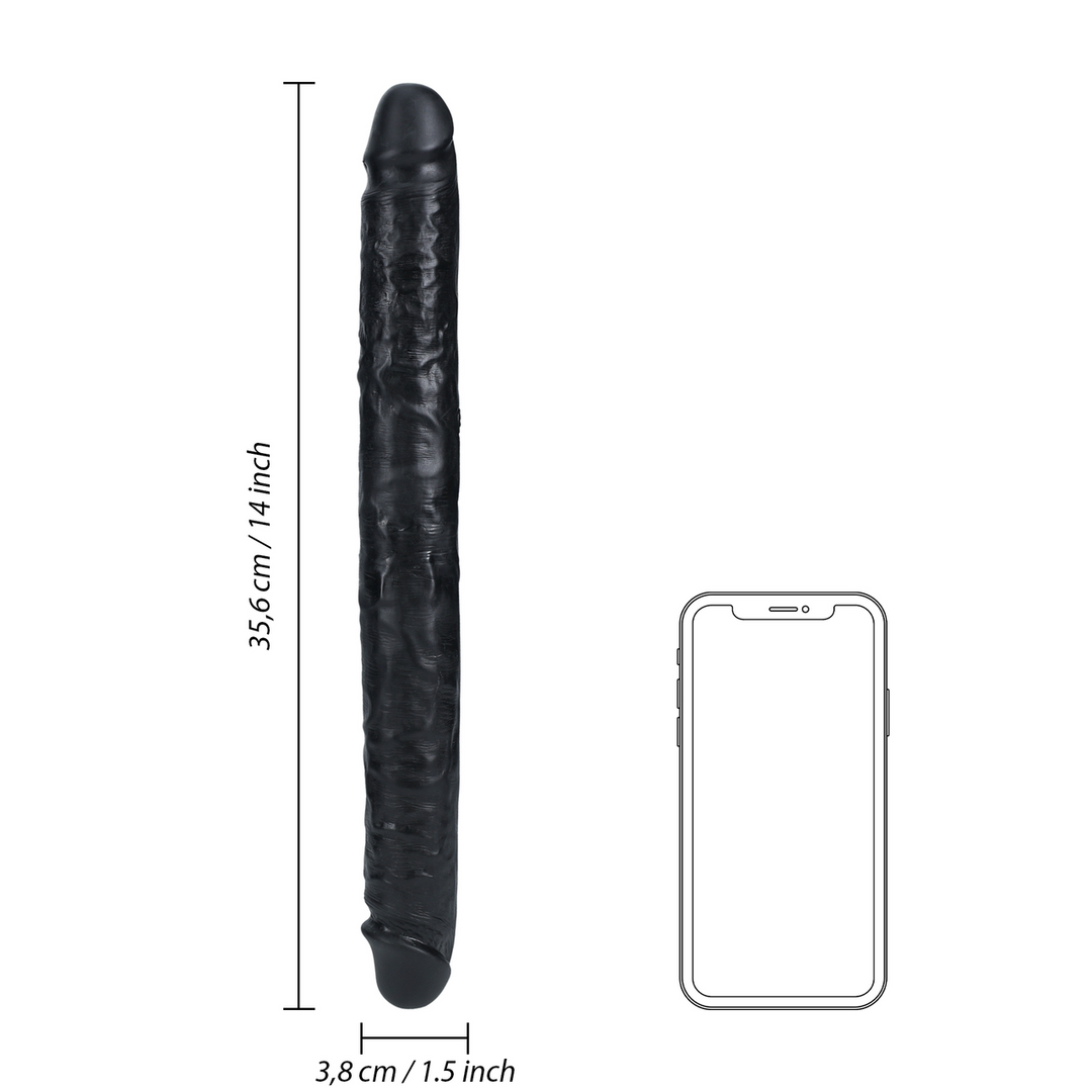 Slim Double-Sided Dildo 35.6 cm x 3.8 cm - Realistic Black