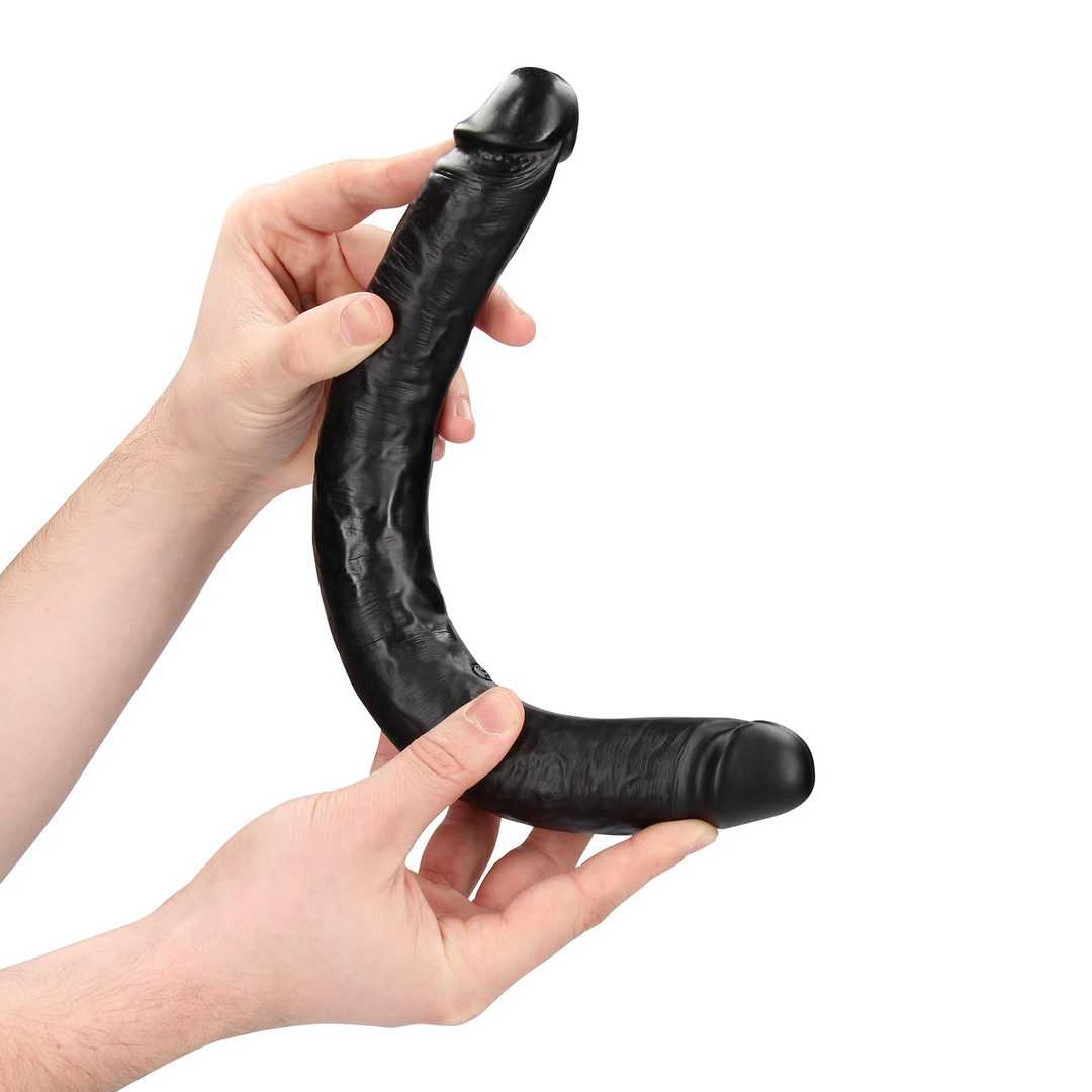 Slim Double-Sided Dildo 35.6 cm x 3.8 cm - Realistic Black