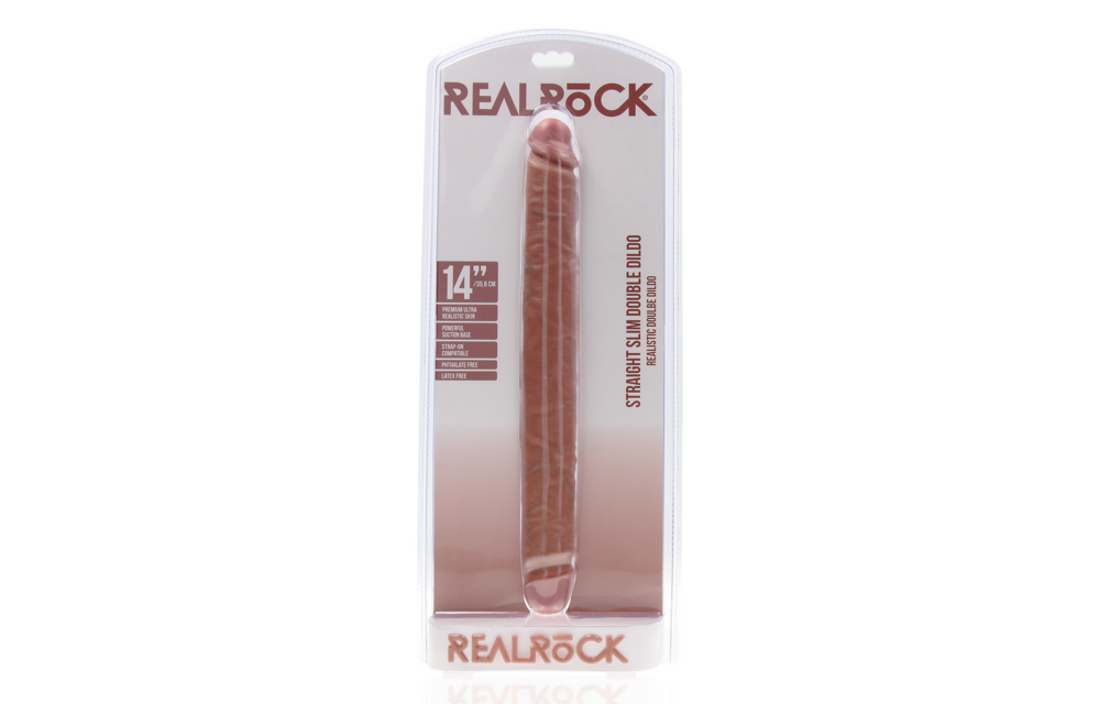 Slanke Dubbelzijdige Dildo 35,6 cm Bruin – Realistisch & Stevig