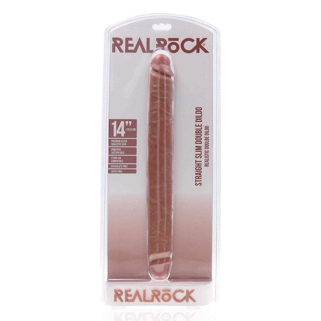 Slanke Dubbelzijdige Dildo 35,6 cm Bruin – Realistisch & Stevig