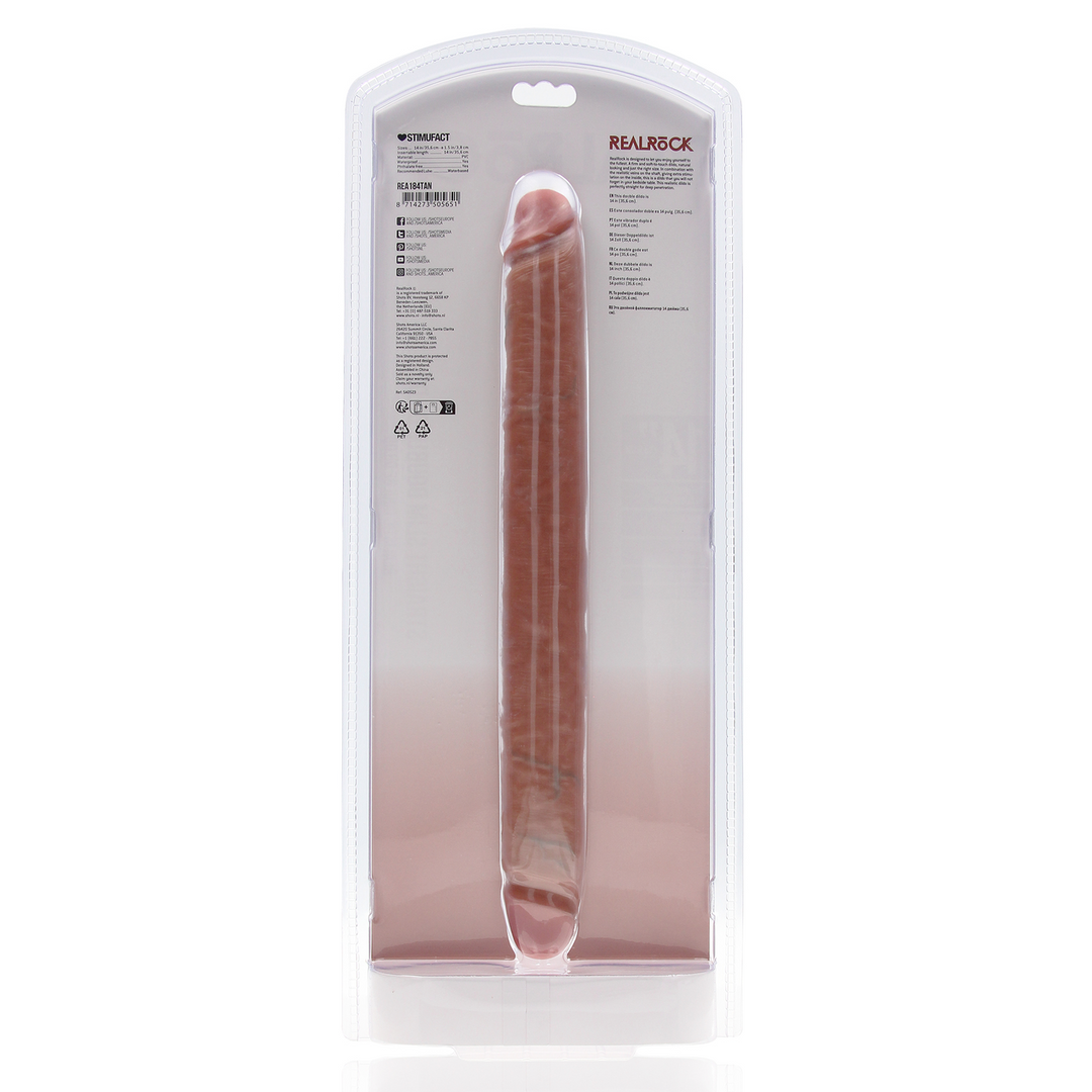 Slanke Dubbelzijdige Dildo 35,6 cm Bruin – Realistisch & Stevig