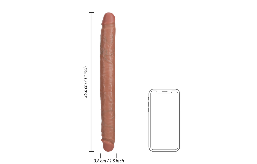 Slanke Dubbelzijdige Dildo 35,6 cm Bruin – Realistisch & Stevig