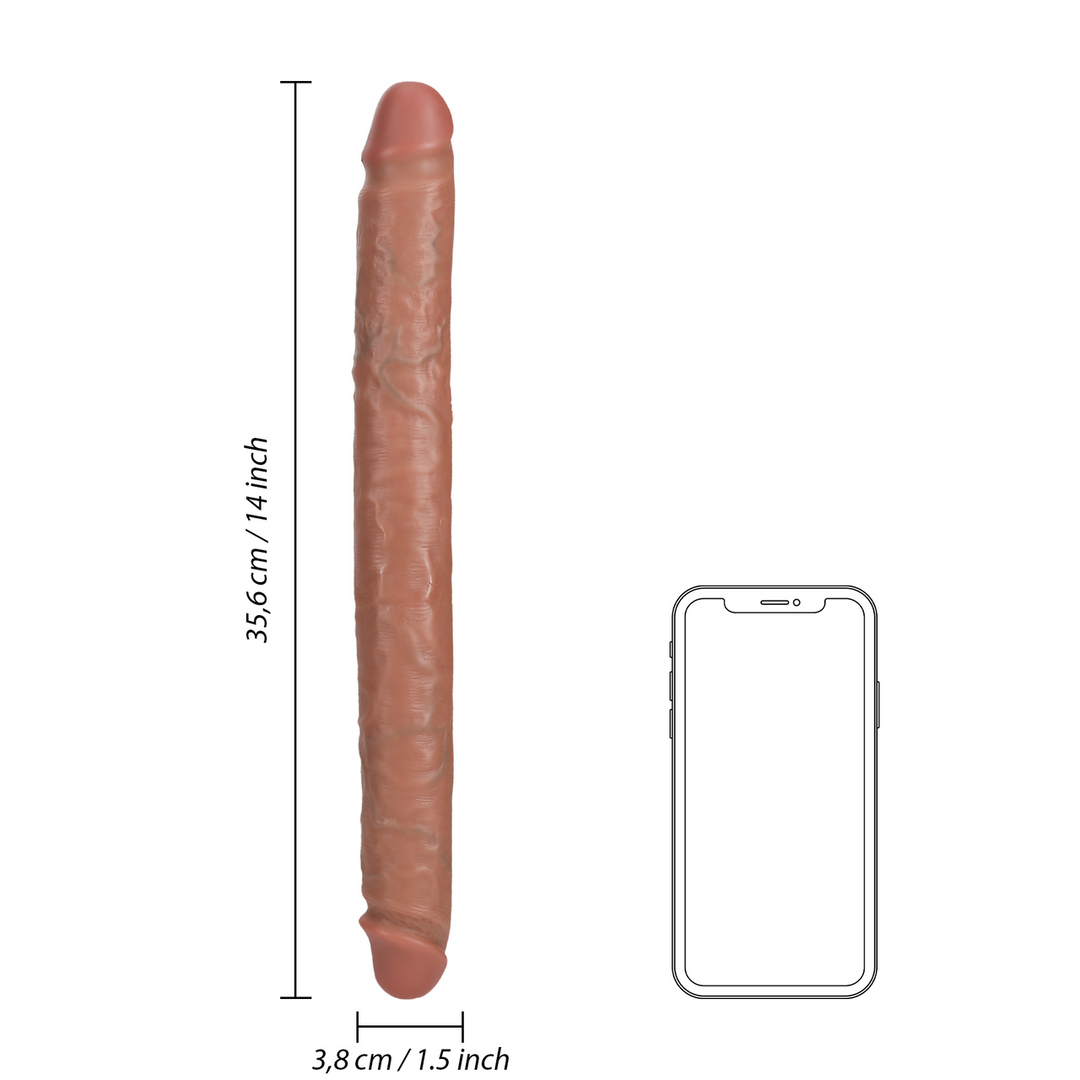 Slanke Dubbelzijdige Dildo 35,6 cm Bruin – Realistisch & Stevig
