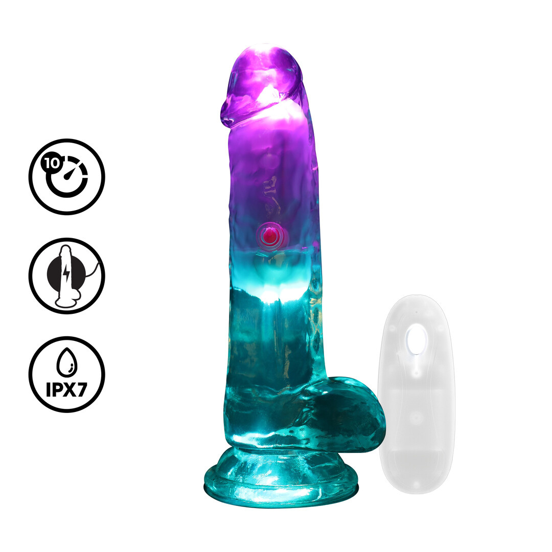 LED Vibrating Gerader Penis mit Hoden - 6 / 15 cm - Transparent