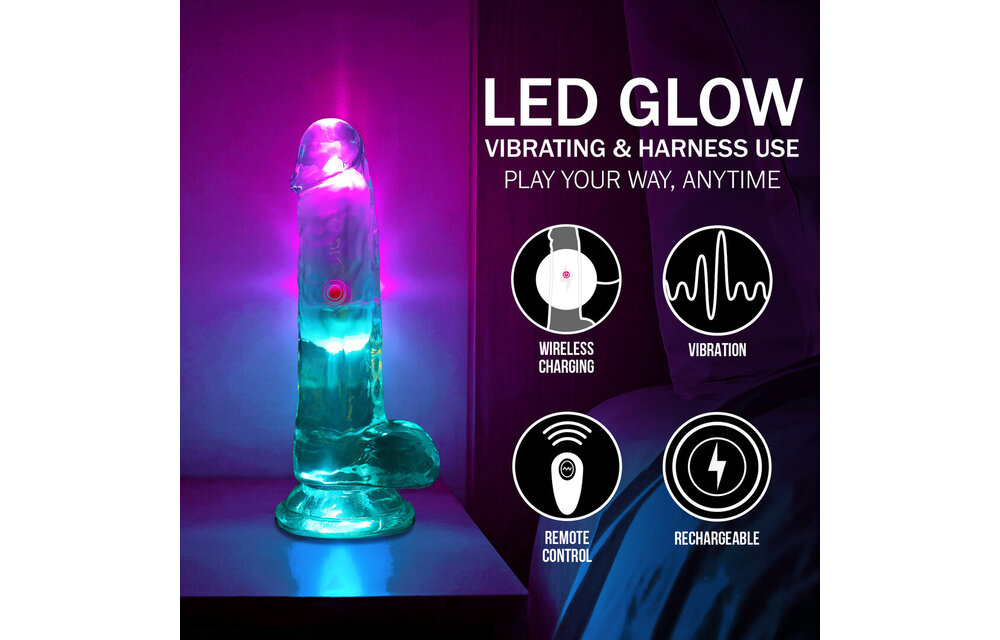 LED Vibrating Straight Penis With Balls 16.2 cm Transparent