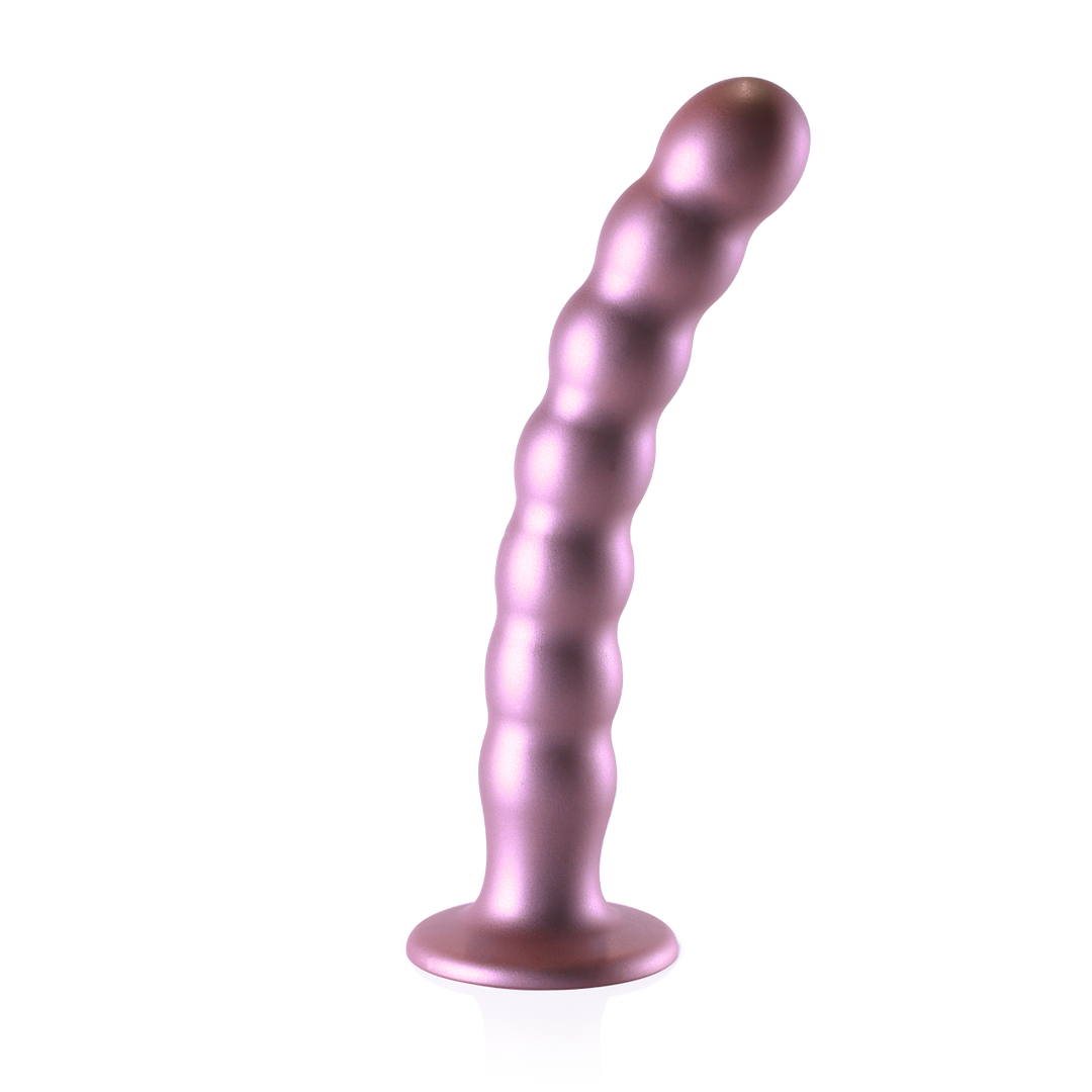 Perlenbesetzter Silikon-G-Punkt-Dildo 21 cm – Roségold & Saugnapf