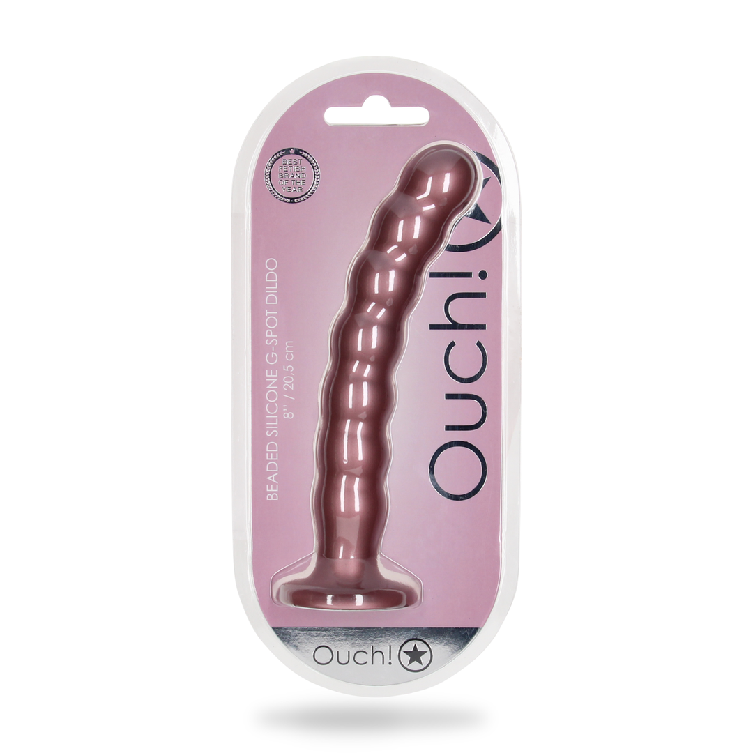 Beaded Silicone G-Spot Dildo 21 cm - Rose Gold & Suction Cup