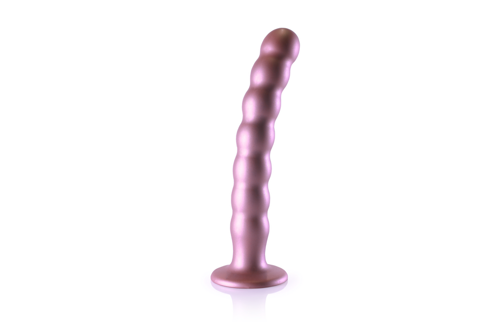Perlenbesetzter Silikon-G-Punkt-Dildo 21 cm – Roségold & Saugnapf