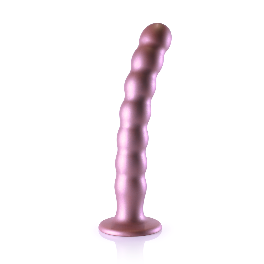 Gekralde Siliconen G-Spot Dildo 21 cm - Roségoud & Zuignap