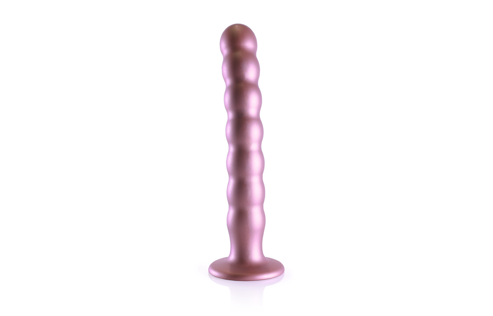 Perlenbesetzter Silikon-G-Punkt-Dildo 21 cm – Roségold & Saugnapf