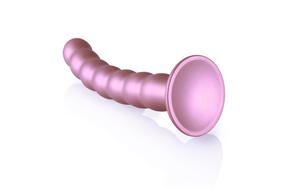Perlenbesetzter Silikon-G-Punkt-Dildo 21 cm – Roségold & Saugnapf