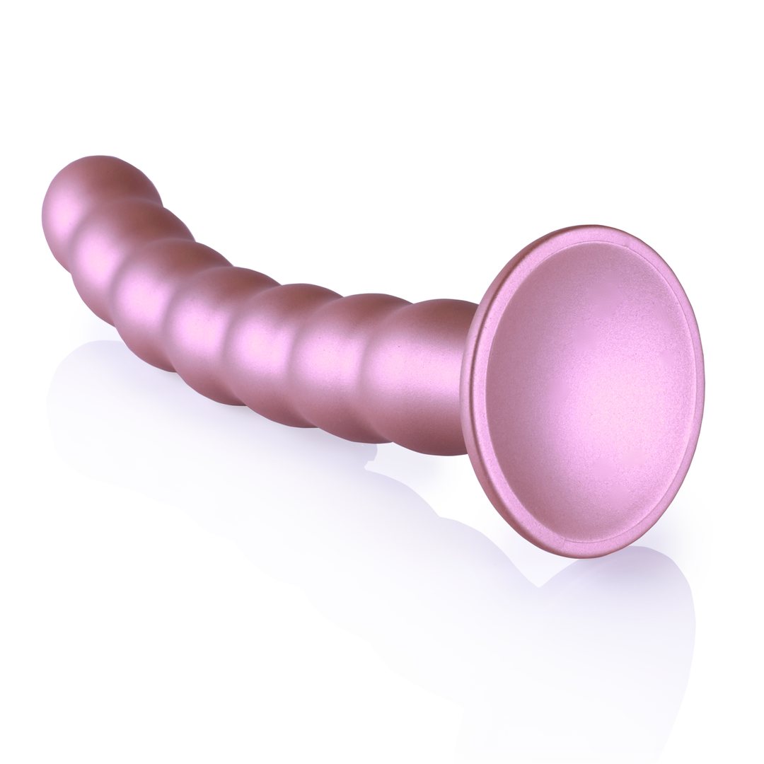 Perlenbesetzter Silikon-G-Punkt-Dildo 21 cm – Roségold & Saugnapf