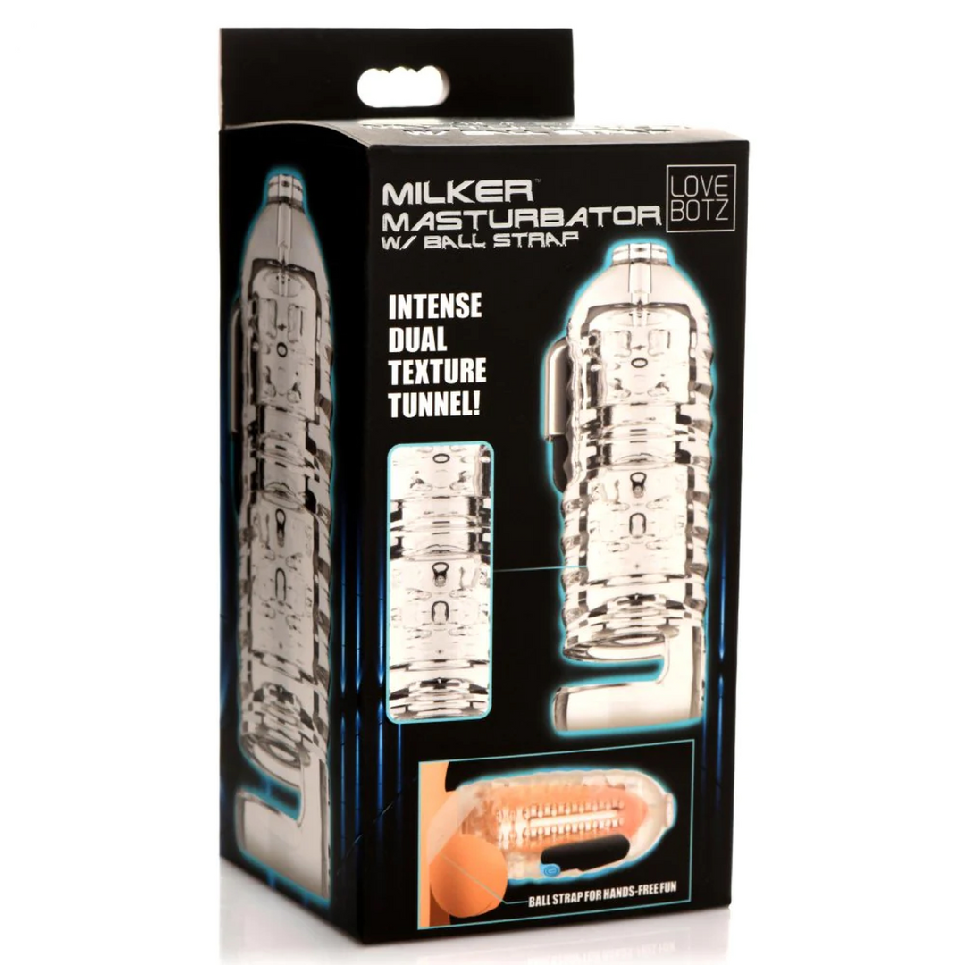 Melker TPE Masturbator Transparent with Ball Strap | XR Brands