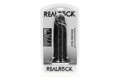 Extra Dik Recht Zonder Ballen 20,3 cm - RealRock Dildo Zwart