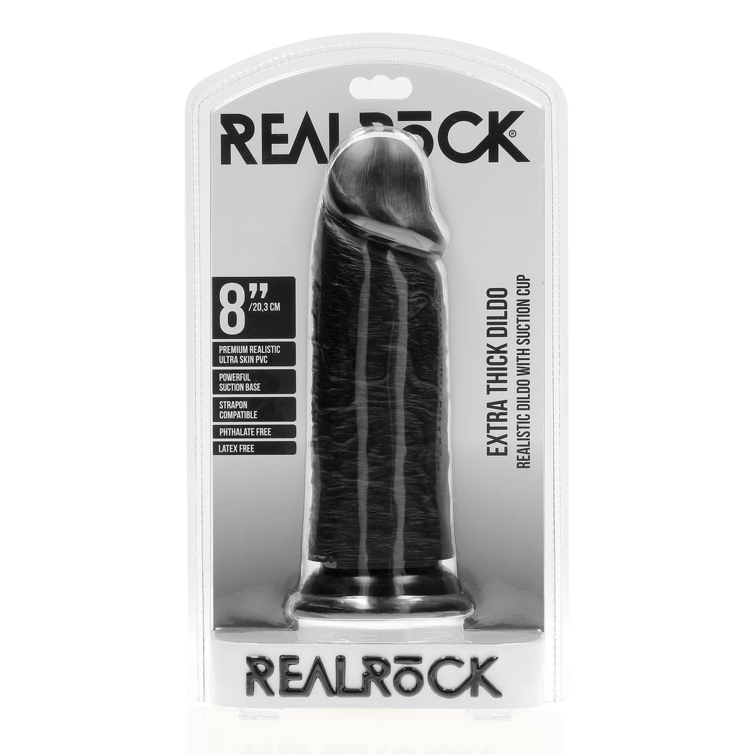 Extra Thick Straight Without Balls 20.3 cm - RealRock Dildo Black