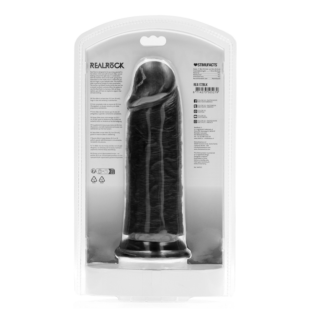 Extra Dik Recht Zonder Ballen 20,3 cm - RealRock Dildo Zwart