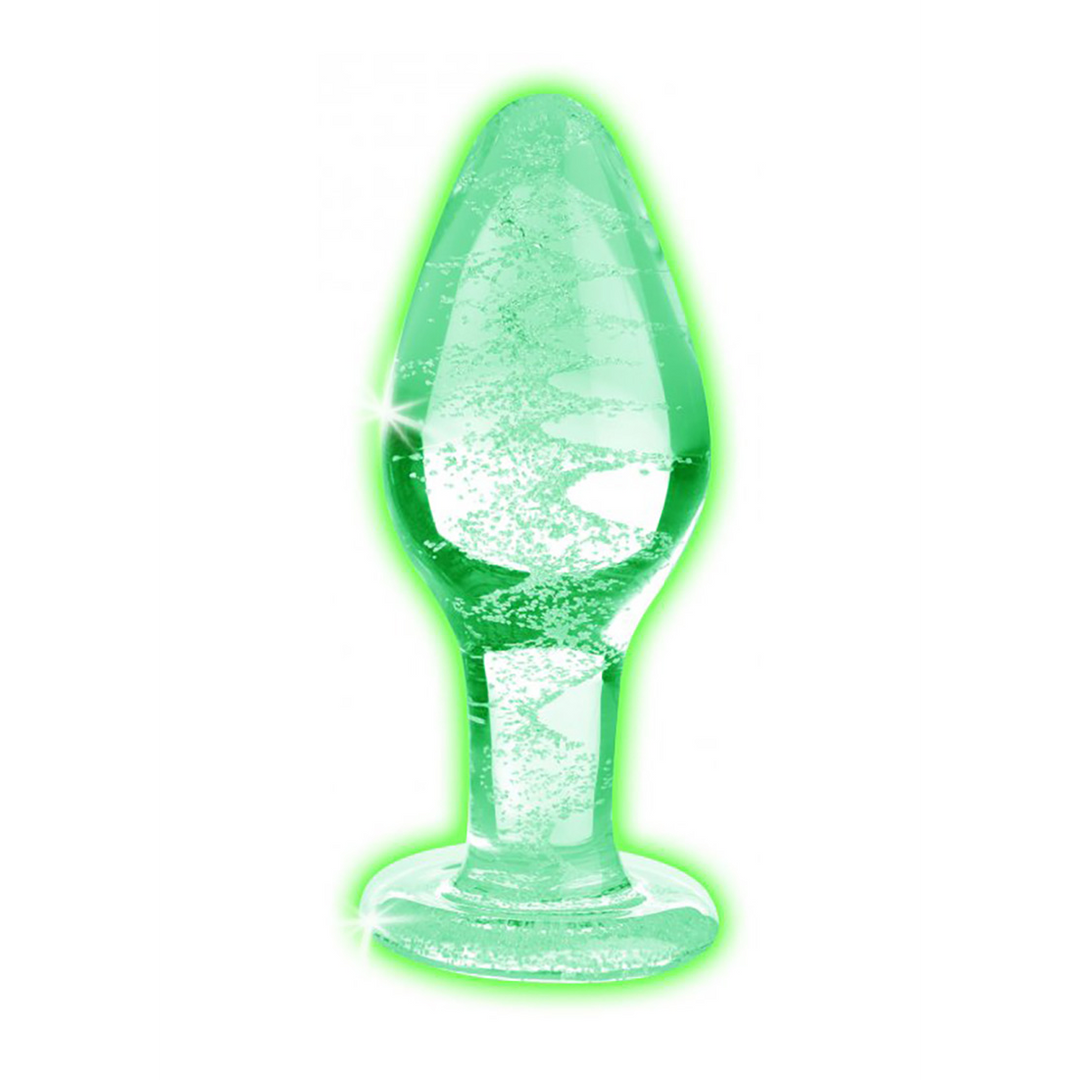Glow-In-The-Dark Glazen Buttplug 9,6 cm – Stralend Genot