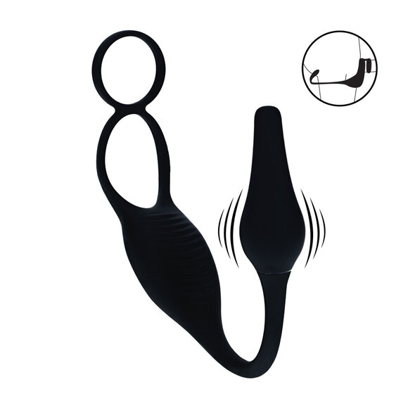 Vibrating silicone prostate stimulator with cock ring, black