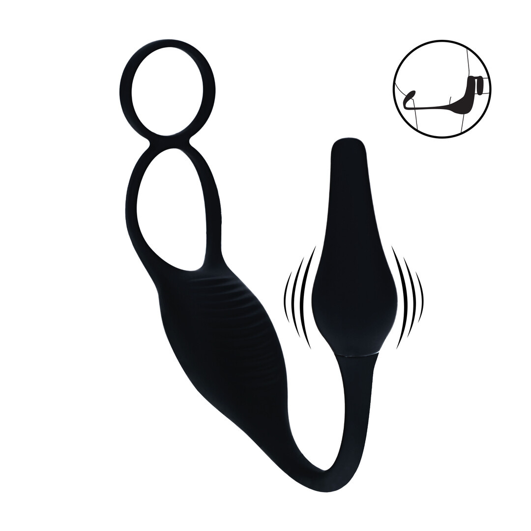 Vibrierender Silikon-Prostatastimulator mit Cockring schwarz