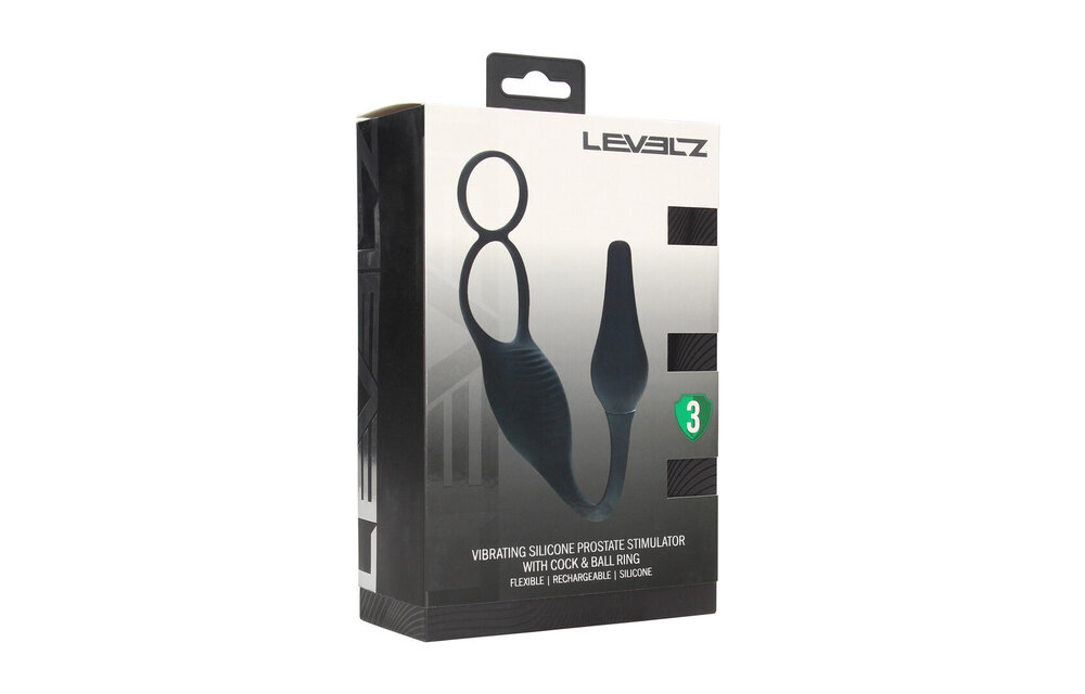 Vibrating silicone prostate stimulator with cock ring, black