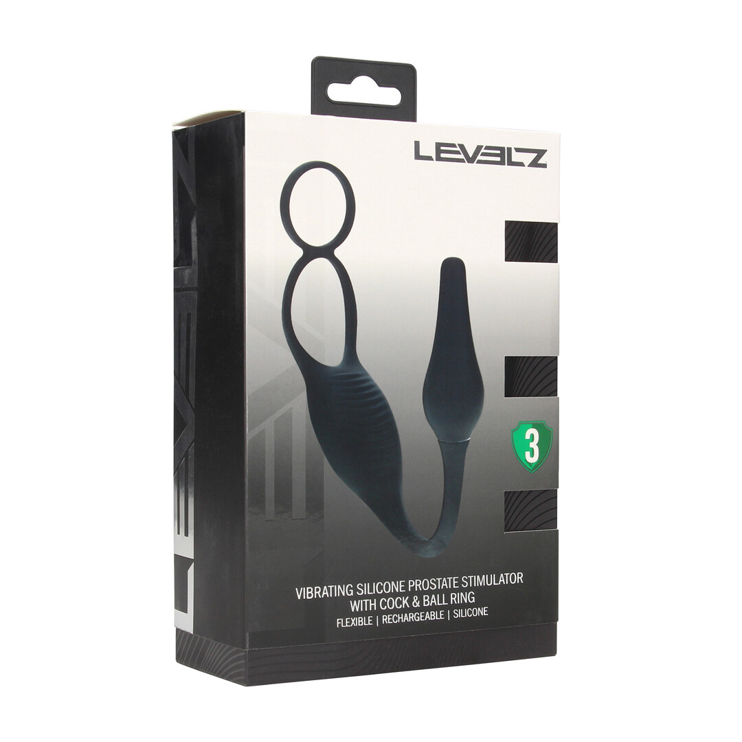 Vibrierender Silikon-Prostatastimulator mit Cockring schwarz