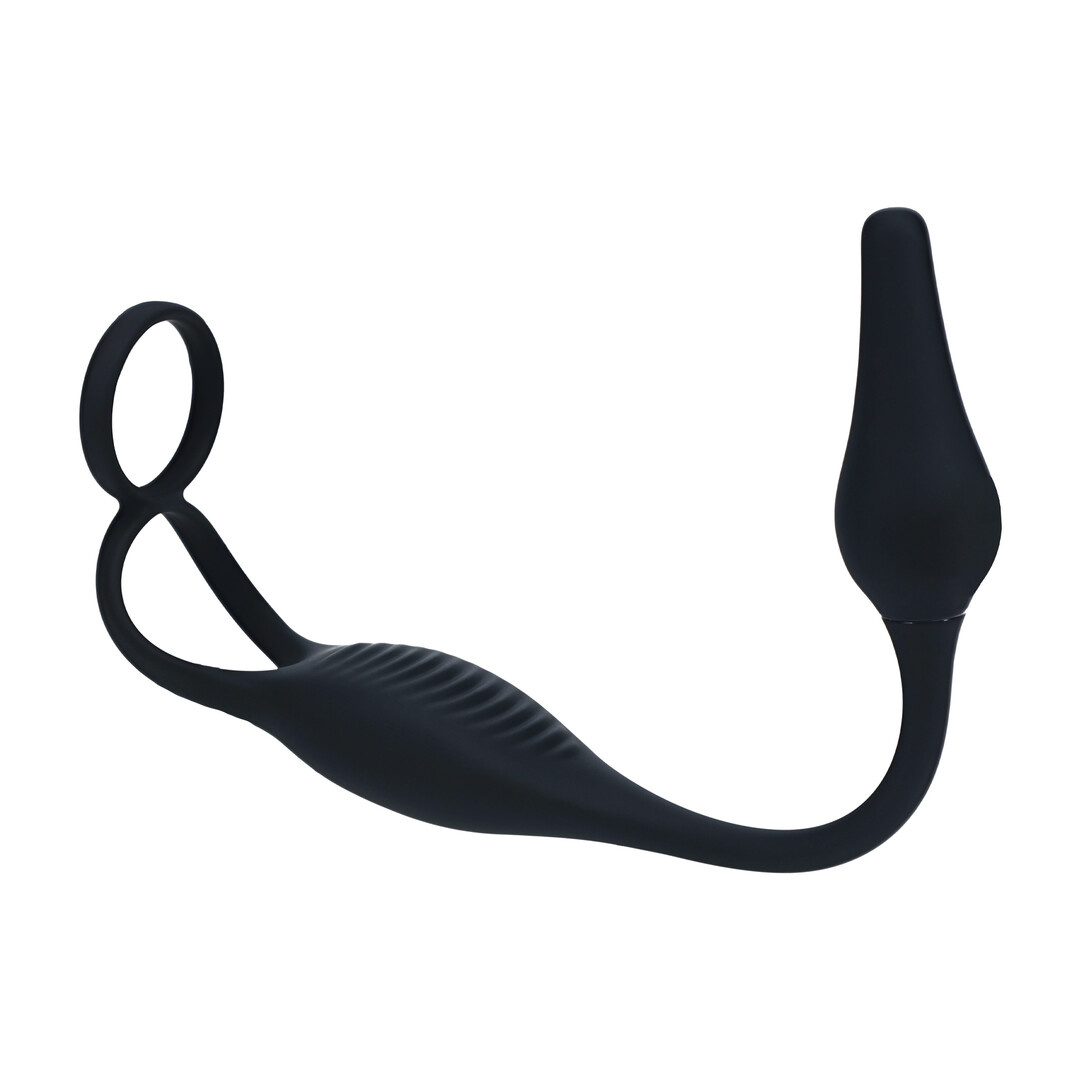 Vibrating silicone prostate stimulator with cock ring, black