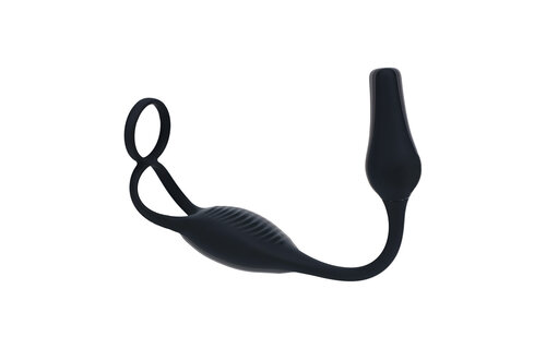 Vibrating silicone prostate stimulator with cock ring, black