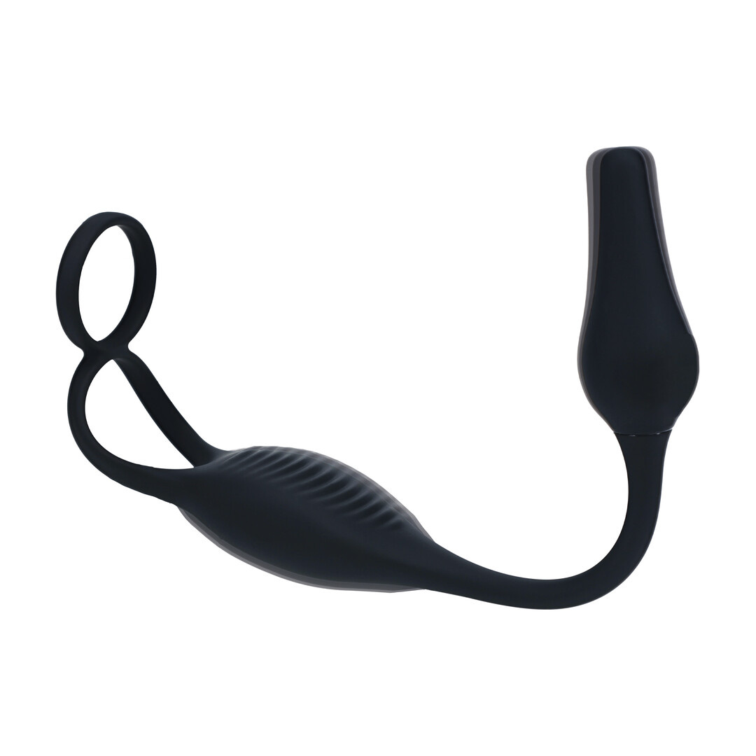 Vibrating silicone prostate stimulator with cock ring, black