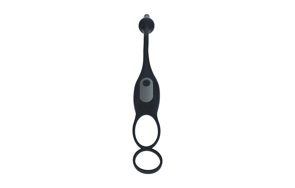 Vibrating silicone prostate stimulator with cock ring, black