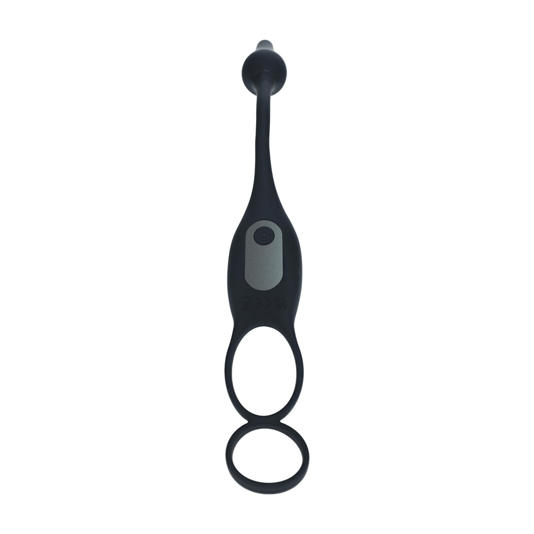 Vibrating silicone prostate stimulator with cock ring, black