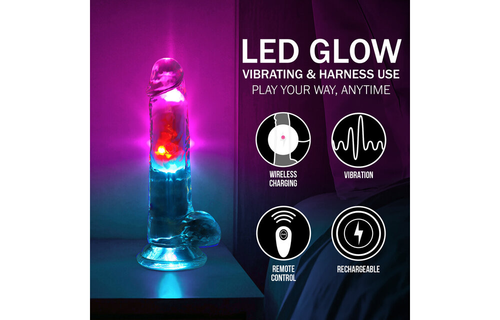 LED Vibrating Straight Cock with Balls - 7 / 18 cm - Transparent