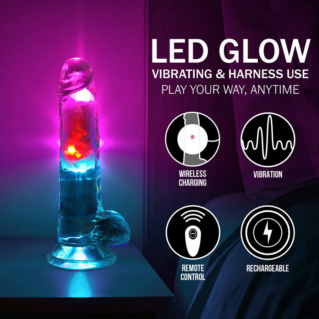 LED Vibrating Straight Cock with Balls - 7 / 18 cm - Transparent