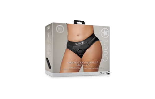 Vibrierender Strap-on Hochschnitt Slip - XL/XXL - Schwarz